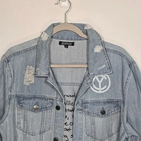 Chris Young Distressed Light Blue Denim Jacket Size Large. - Picture 5 of 12